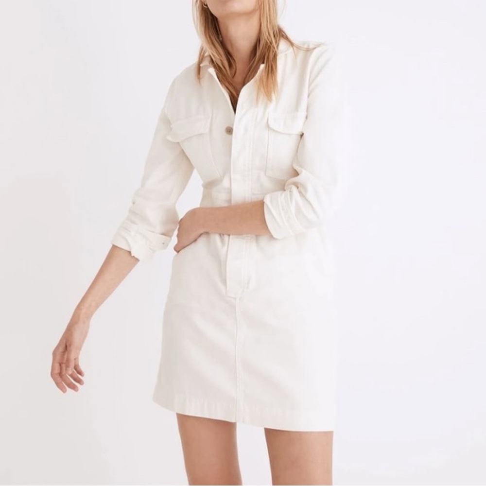 Madewell Cream Utility Mini Dress Cream